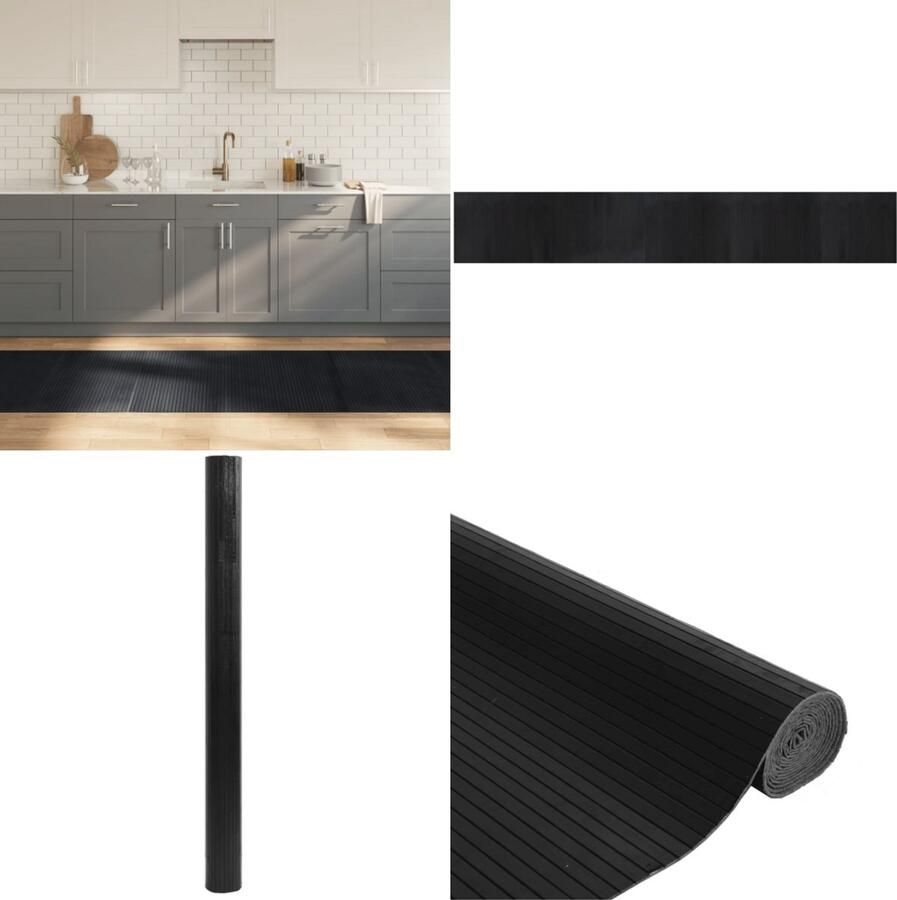VidaXL Vloerkleed rechthoekig 80x500 cm bamboe zwart Vloerkleed Vloerkleden Tapijt Vloerbedekking