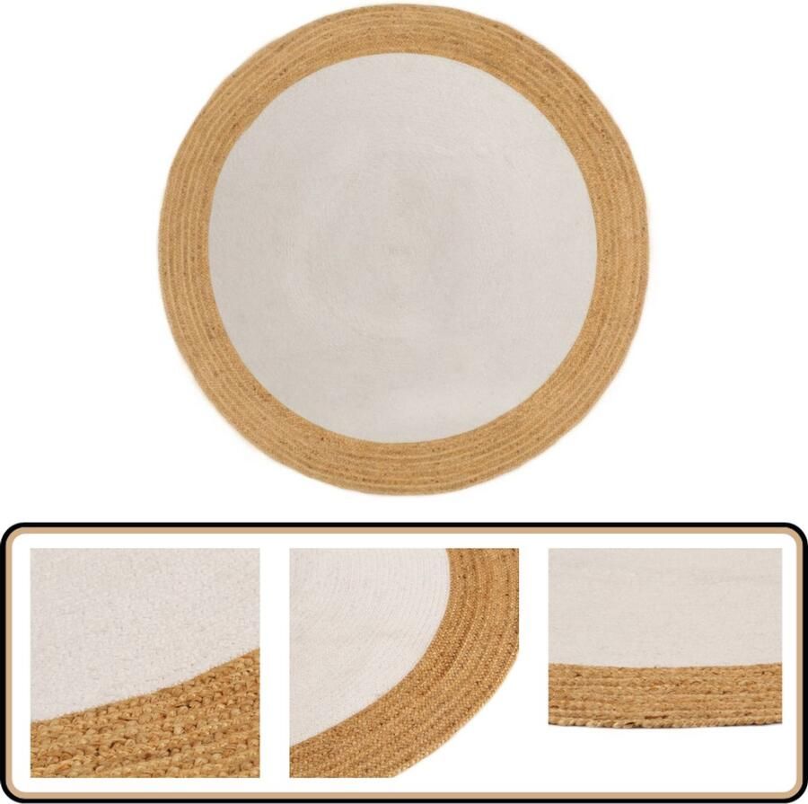 VidaXL Vloerkleed Rond 150 cm Jute en Katoen Tapijten Vloerkleed Woonaccessoires Landelijke Stijl Natuurlijke Materialen