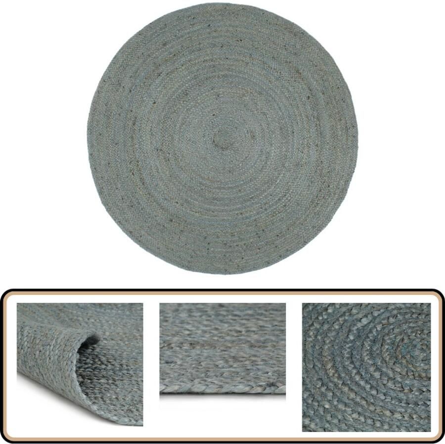 VidaXL Vloerkleed Rond 180 cm Jute Olijfgroen Jute Tapijt Vloerkleed Ronde Vloerkleed Naturel Tapijt Handmade Tapijt