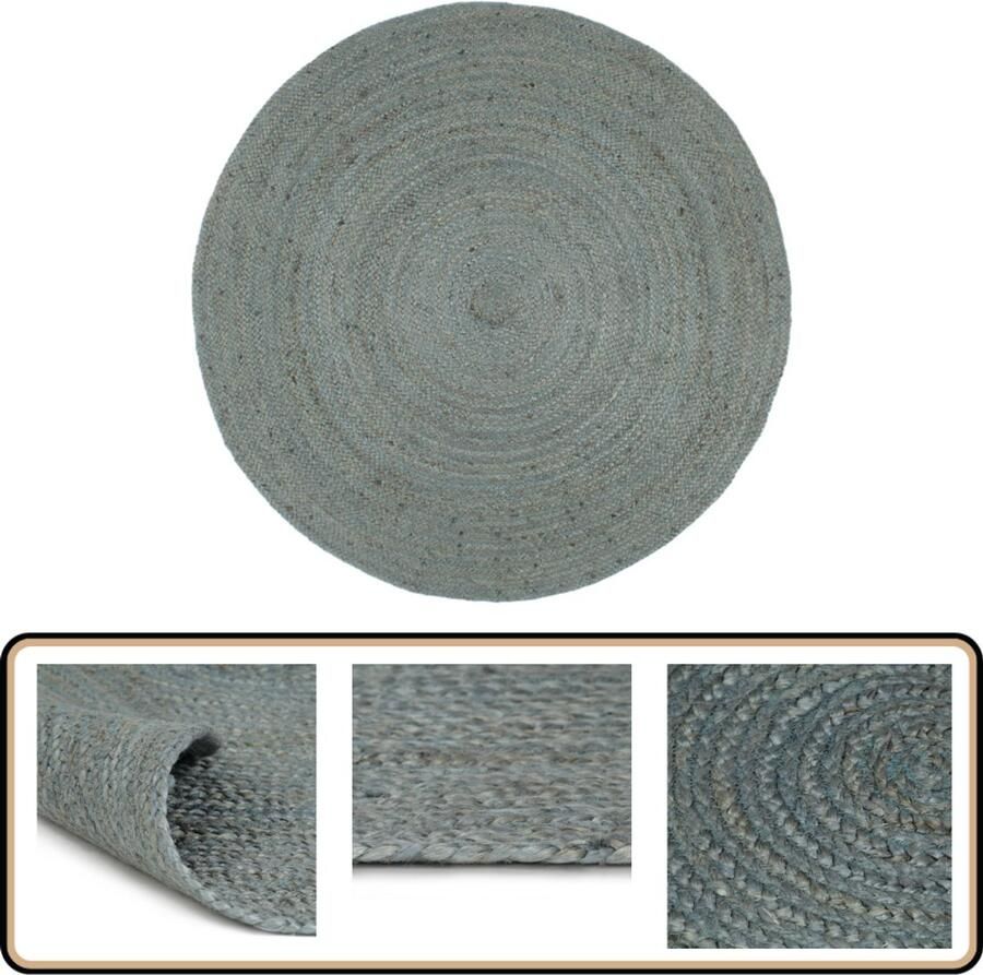 VidaXL Vloerkleed Rond 210 cm Jute Olijfgroen Jute Tapijt Ronde Vloerkleed Naturel Tapijt Handgemaakte Vloerkleed Olijfgroene Tapijt