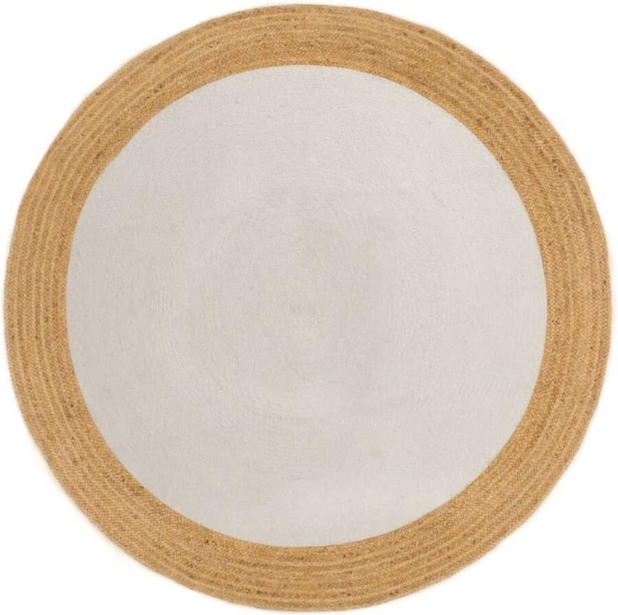 VidaXL Vloerkleed Rond 90 cm Jute en Katoen Tapijten Vloerkleed Jute Katoen Natuurdecoratie Bohemian Style Living Room Decor Bedroom Decor