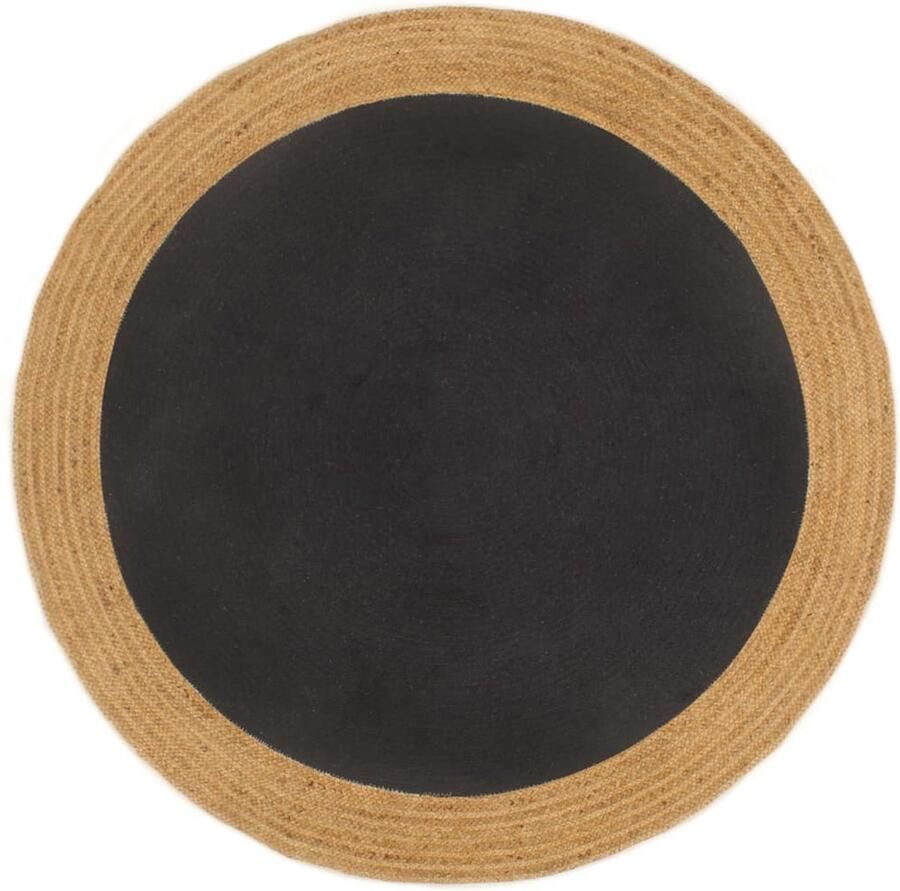 VidaXL Vloerkleed Rond Jute en Katoen 150 cm Geweven Tapijt Ronde Tapijten Natuurlijke Materialen Jute Tapijt Katoen Tapijt Zwarte Tapijten Neutrale Kleuren Woonaccessoires - Foto 2