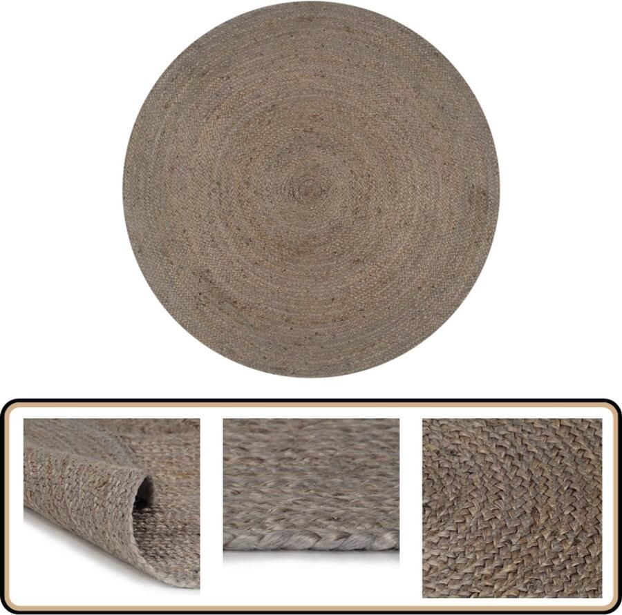 VidaXL Vloerkleed Rond Jute Grijs 150 cm Handgemaakt Jute Vloerkleed Ronde Vloerkleed Grijze Vloerkleed Handgemaakte Vloerkleed Natuurlijke Vloerkleed