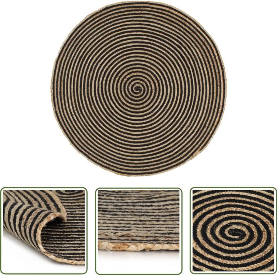 The Living Store Vloerkleed handgemaakt met spiraal ontwerp 150 cm jute zwart Jute Tapijt Vloerkleed Rond Hand Geweven Tapijt Natuurlijke Decoratie Moderne Woondecoratie