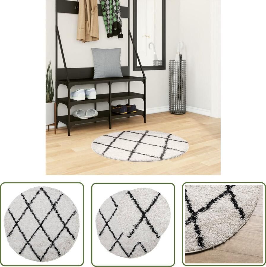 The Living Store Vloerkleed PAMPLONA shaggy hoogpolig Ø 80 cm crème en zwart Shaggy Vloerkleed Rond Vloerkleed Creme Vloerkleed Zwart Living Room Decor