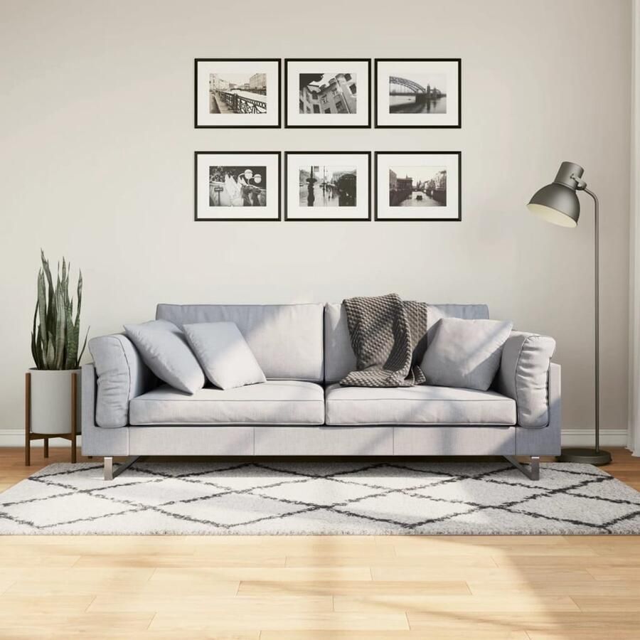 The Living Store Vloerkleed shaggy hoogpolig modern 100x200 cm zwart en crème Shaggy Vloerkleed Polypropyleen Vloerkleed Woonkamer Tapijt Slaapkamer Tapijt Multikleurig Vloerkleed