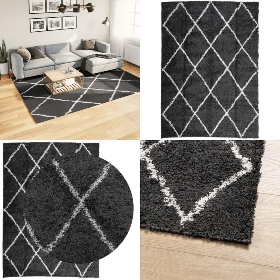 VidaXL Vloerkleed shaggy hoogpolig modern 200x280 cm zwart en crème Vloerkleed Vloerkleden Tapijt Vloerbedekking