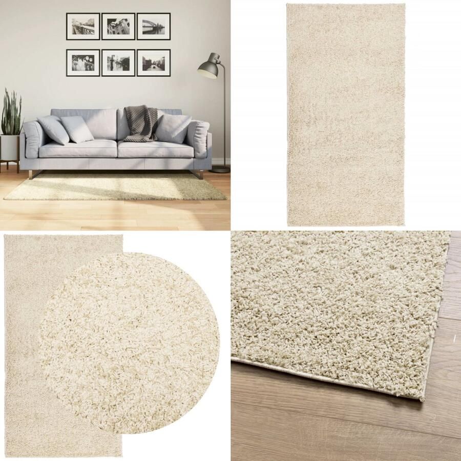 VidaXL Vloerkleed shaggy hoogpolig modern 80x150 cm goudkleurig Vloerkleed Vloerkleden Tapijt Vloerbedekking