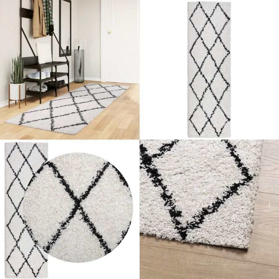The Living Store Vloerkleed shaggy hoogpolig modern 80x250 cm crème en zwart Shaggy Tapijten Vloerkleed Living Room Vloerkleed Slaapkamer Vloerkleed Creme Zwart Zacht Vloerkleed - Foto 3