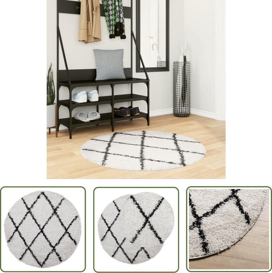 The Living Store PAMPLONA Shaggy vloerkleed á 100 cm Crème Zwart Zacht en donzig Duurzaam 100% polypropeen Shaggy Vloerkleed Tapijten Krullentapijt Kamerdecoratie