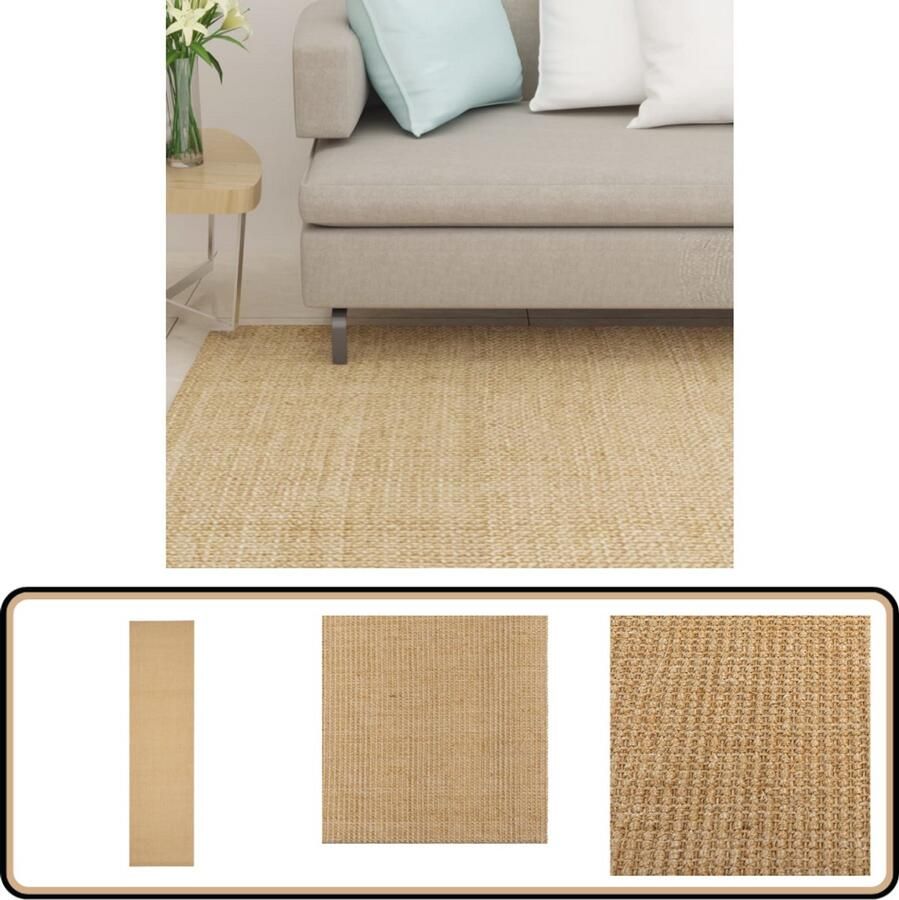 The Living Store Sisal Vloerkleed 66 x 250 cm Anti-slip Duurzaam Vloerkleed Sisal Tapijten Natuurtapijt Bruine Vloerkleed Anti Slip Vloerkleed