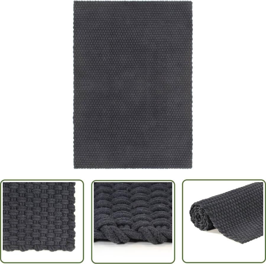 The Living Store Vloerkleed rechthoekig 160x230 cm jute antracietkleurig Tapijten Vloerkleed Katoenen Tapijt Touwgeweven Tapijt Antraciet Tapijt