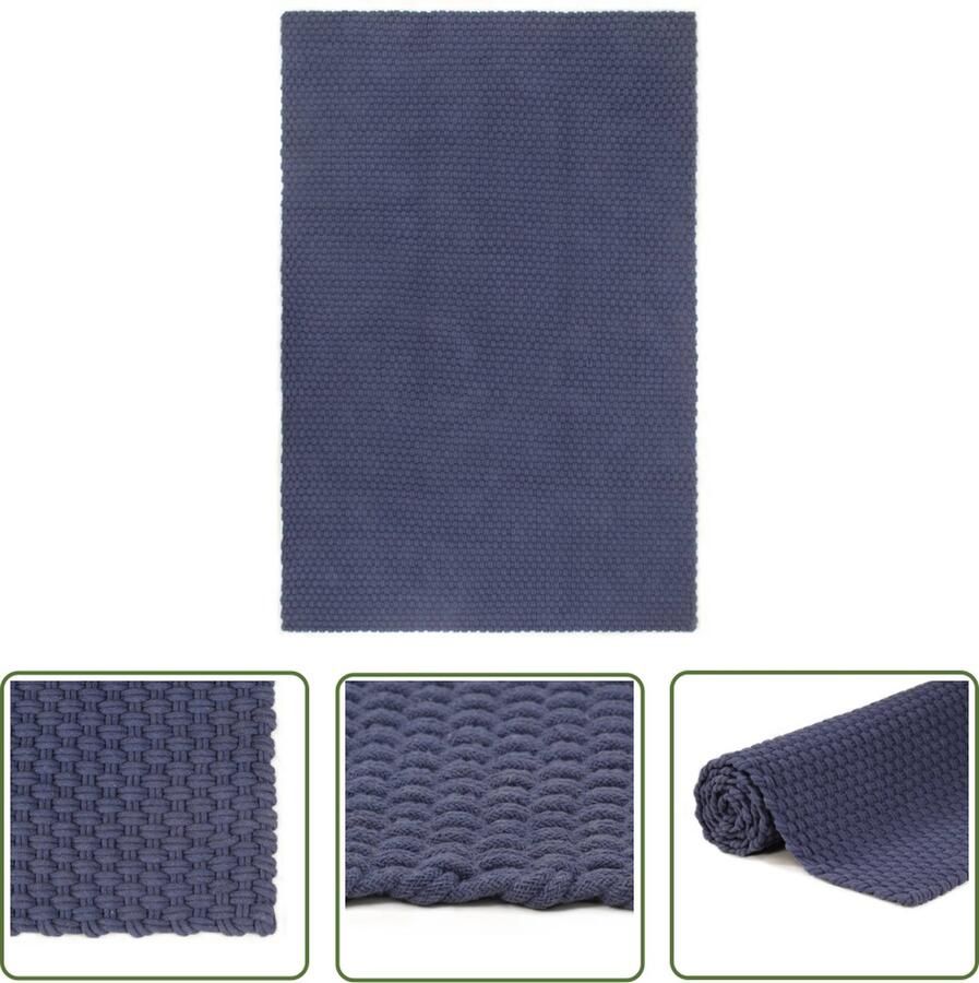 The Living Store Tapijt Marineblauw Katoen 160 x 230 cm Zwaar touwgeweven Tapijten Vloerkleed Katoenen Tapijt Blauw Tapijt Touwgeweven Tapijt