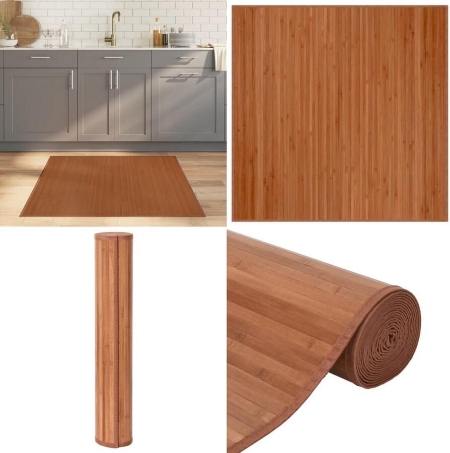 VidaXL Vloerkleed vierkant 100x100 cm bamboe bruin Vloerkleed Vloerkleden Tapijt Vloerbedekking