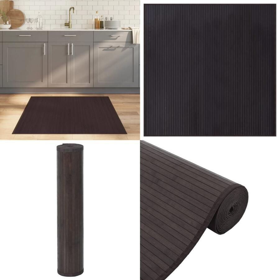 VidaXL Vloerkleed vierkant 100x100 cm bamboe donkerbruin Vloerkleed Vloerkleden Tapijt Vloerbedekking