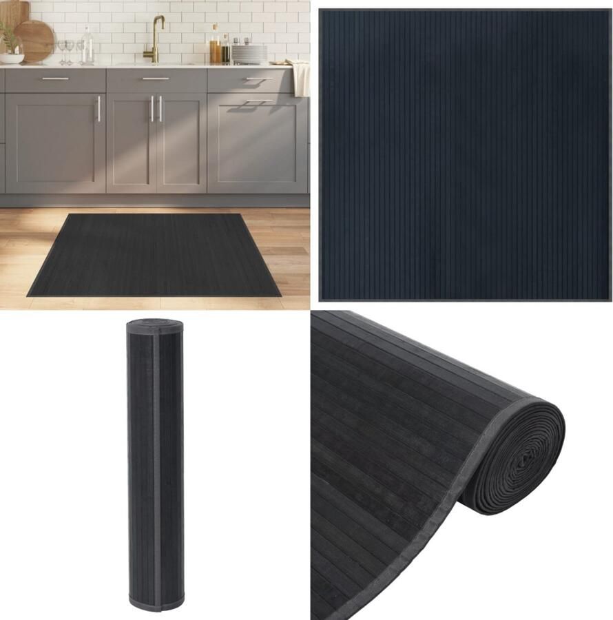 VidaXL Vloerkleed vierkant 100x100 cm bamboe grijs Vloerkleed Vloerkleden Tapijt Vloerbedekking