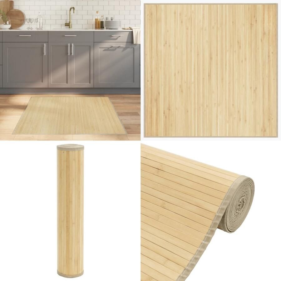 VidaXL Vloerkleed vierkant 100x100 cm bamboe lichtnaturel Vloerkleed Vloerkleden Tapijt Vloerbedekking