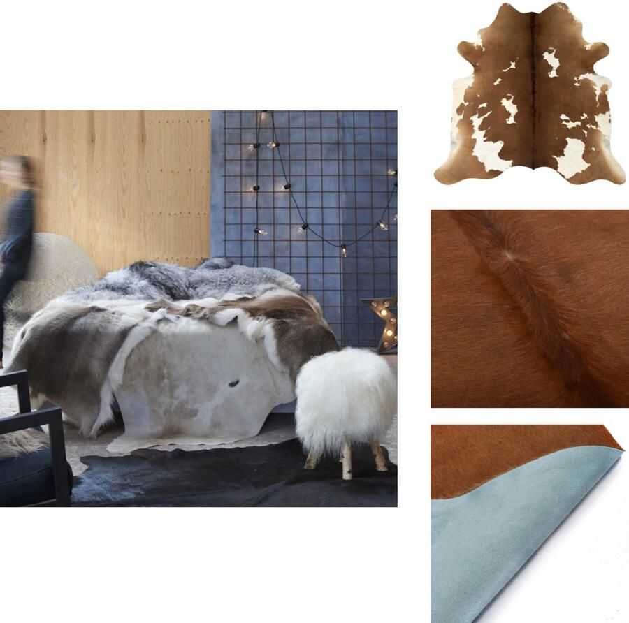 VidaXL Vloerkleed Vloerkleden Karpet Karpetten Vloerkleed 150x170 cm echte runderhuid bruin en wit