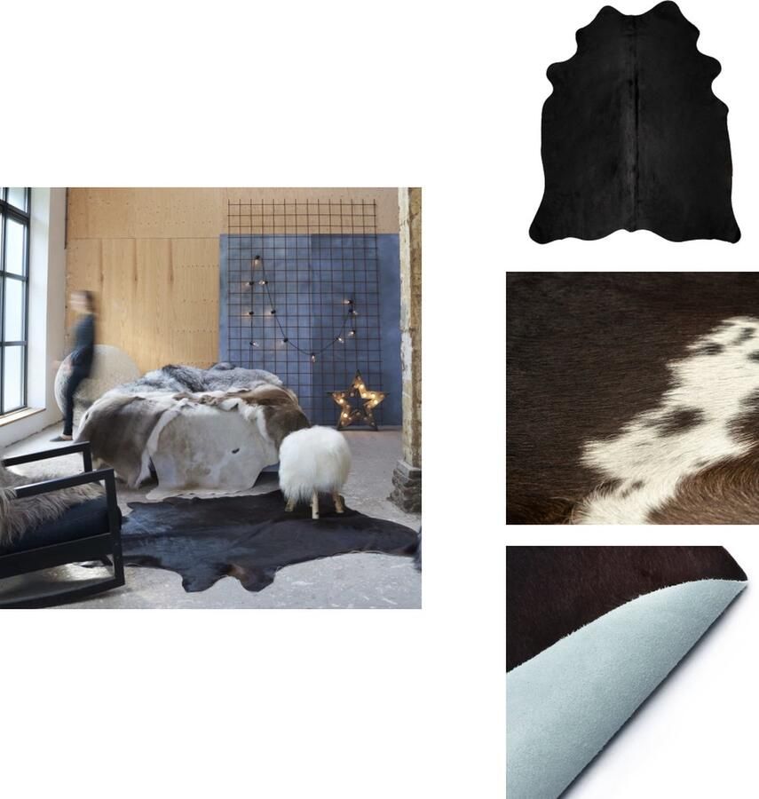 VidaXL Vloerkleed Vloerkleden Karpet Karpetten Vloerkleed 150x170 cm echte runderhuid zwart