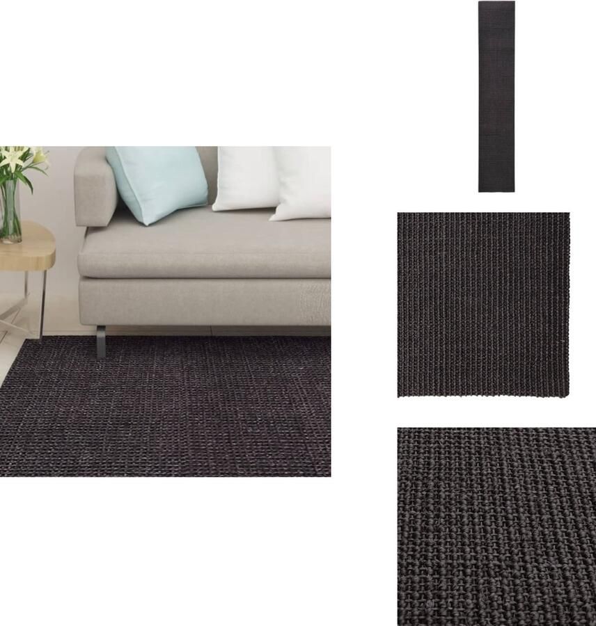 VidaXL Vloerkleed Vloerkleden Kleed Tapijt Vloerkleed 66x350 cm natuurlijk sisal zwart