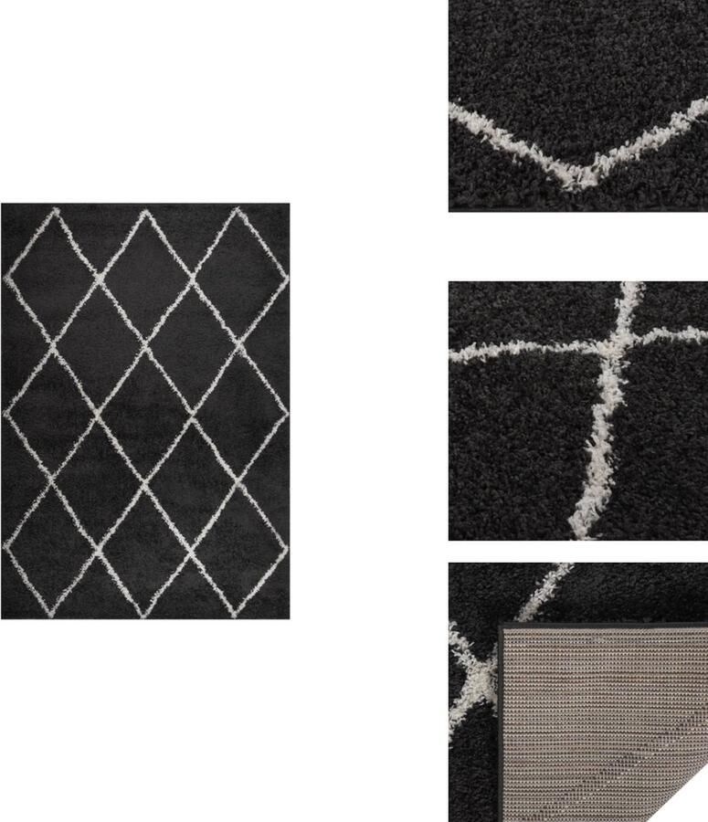 VidaXL Vloerkleed Vloerkleden Kleed Tapijt Vloerkleed shaggy hoogpolig 160x230 cm crème- en antracietkleur