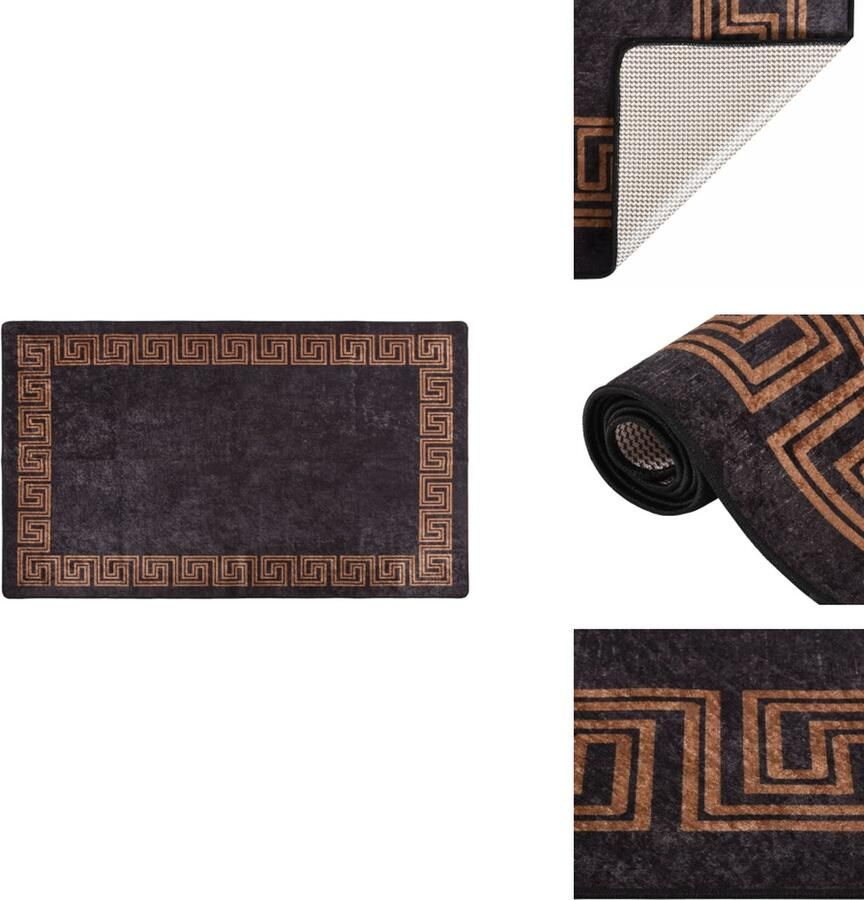 VidaXL Vloerkleed Vloerkleden Loper Vloerkleed Loper Vloerkleden Vloerkleed wasbaar anti-slip 120x180 cm zwart en goudkleurig