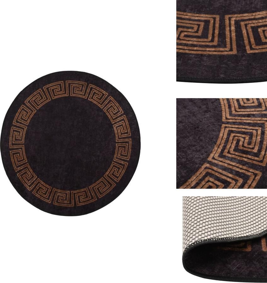 VidaXL Vloerkleed Vloerkleden Loper Vloerkleed Loper Vloerkleden Vloerkleed wasbaar anti-slip ø120 cm zwart en goudkleurig