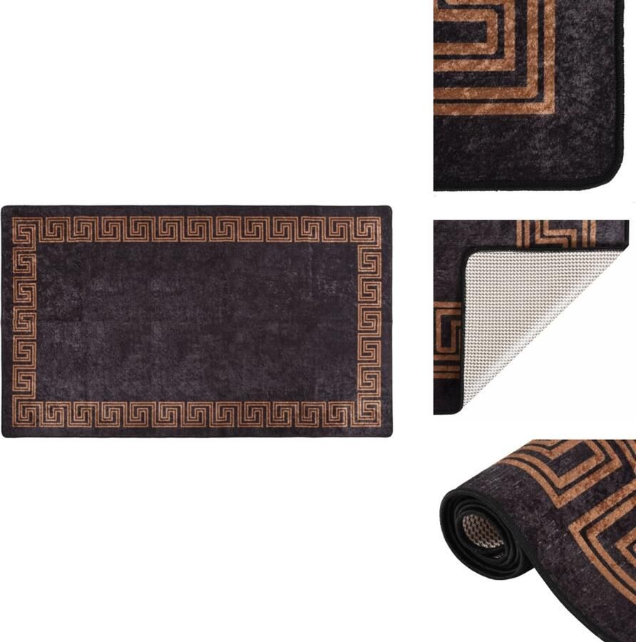 VidaXL Vloerkleed Vloerkleden Loper Vloerkleed Loper Vloerkleden Vloerkleed wasbaar anti-slip 190x300 cm zwart en goudkleurig