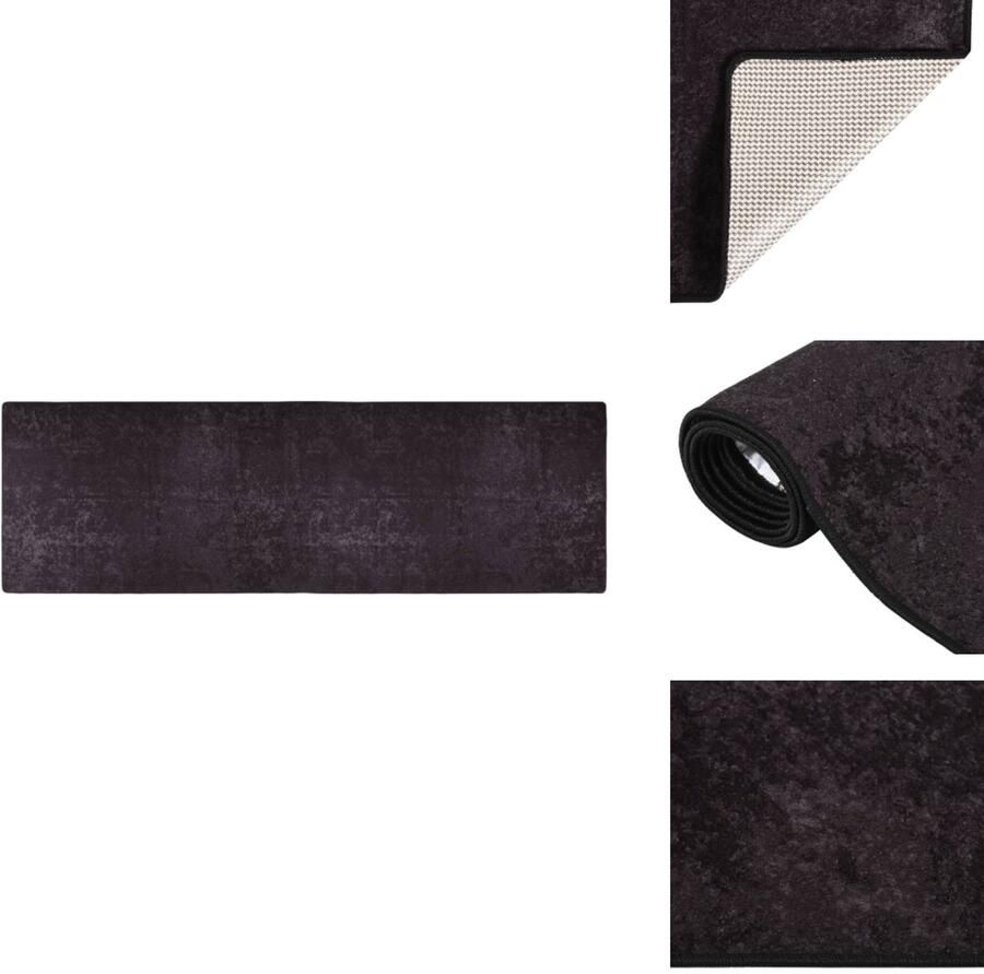 The Living Store Vloerkleed wasbaar anti-slip 80x300 cm antracietkleurig Vloerkleed Anthraciethoudt Warm Fluweel Antislip Geluiddempend
