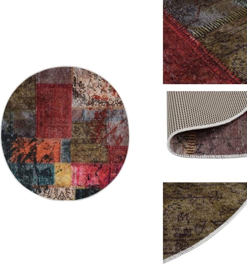 VidaXL Vloerkleed Vloerkleden Loper Vloerkleed Loper Vloerkleden Vloerkleed wasbaar anti-slip patchwork ø120 cm meerkleurig