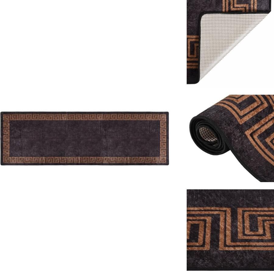 VidaXL Vloerkleed Vloerkleden Loper Vloerkleed Loper Vloerkleden Vloerkleed wasbaar anti-slip 80x300 cm zwart en goudkleurig