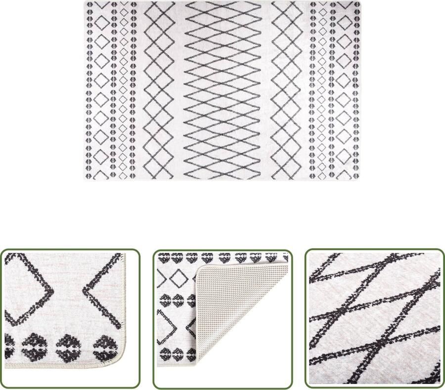 VidaXL Zwarte Witte Vloerkleed wasbaar anti-slip 160x230 cm zwart en wit Digitale Print Fluweel Vloerkleed Warmtegevend Vloerkleed - Foto 3