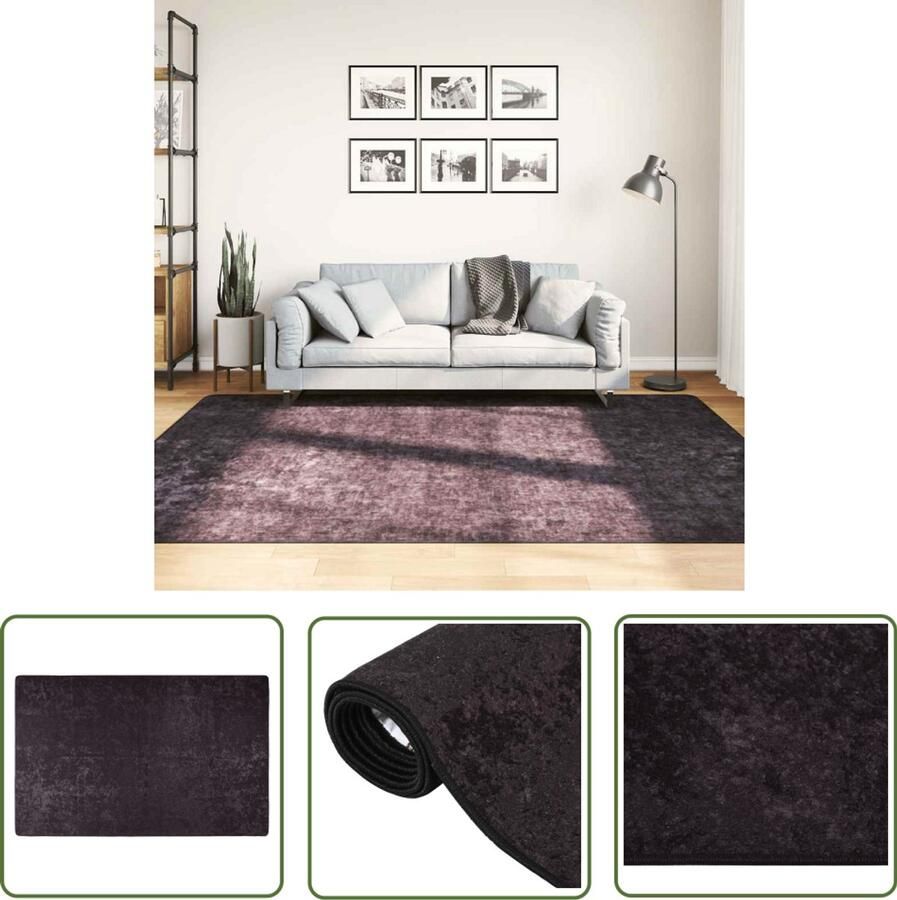 The Living Store Vloerkleed wasbaar anti-slip 160x230 cm antracietkleurig Vloerkleed Antraciet Fluweel 160x230 Cm Anti Slip