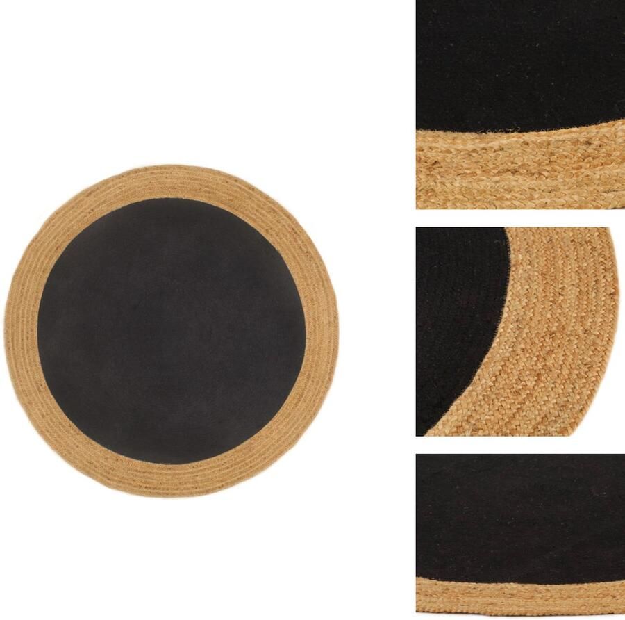 VidaXL Gevlochten Tapijt Diameter 150 cm Milieuvriendelijk Tweekleurig Veelzijdig Zwart en naturel kleur Katoen en jute 1.800 g m² Vloerkleed
