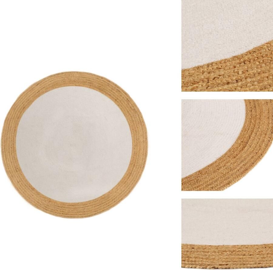 VidaXL Gevlochten Tapijt 90 cm Milieuvriendelijk Tweekleurig Veelzijdig Wit Naturel Katoen Jute Vloerkleed