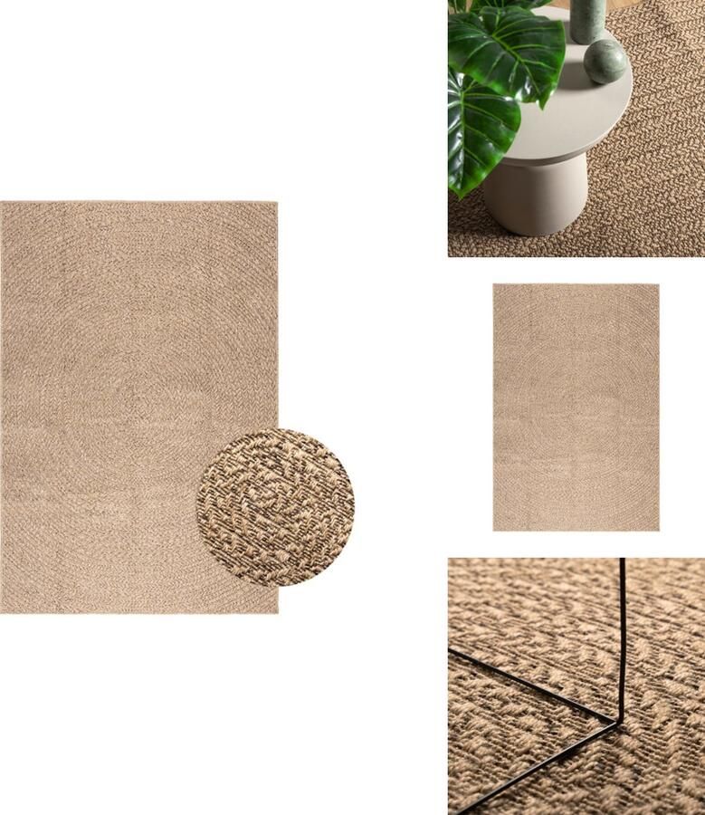 The Living Store Buitentapijt Jute-look 140x200 cm PP-materiaal Uv-bestendig Rond design Buitentapijt Jute Look Outdoor Tapijt Patio Tapijt Balkontapijt - Foto 3