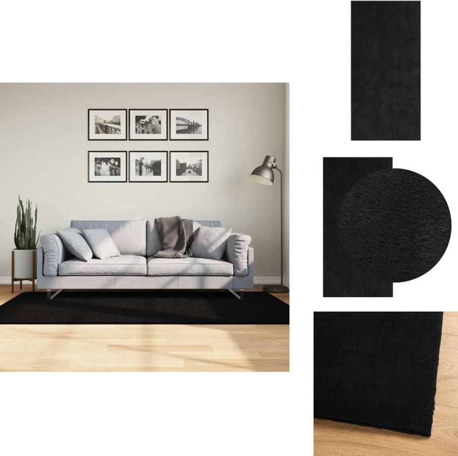 VidaXL Vloerkleed Vloerkleden Tapijt Vloerbedekking Vloerkleed HUARTE laagpolig zacht wasbaar 100x200 cm zwart