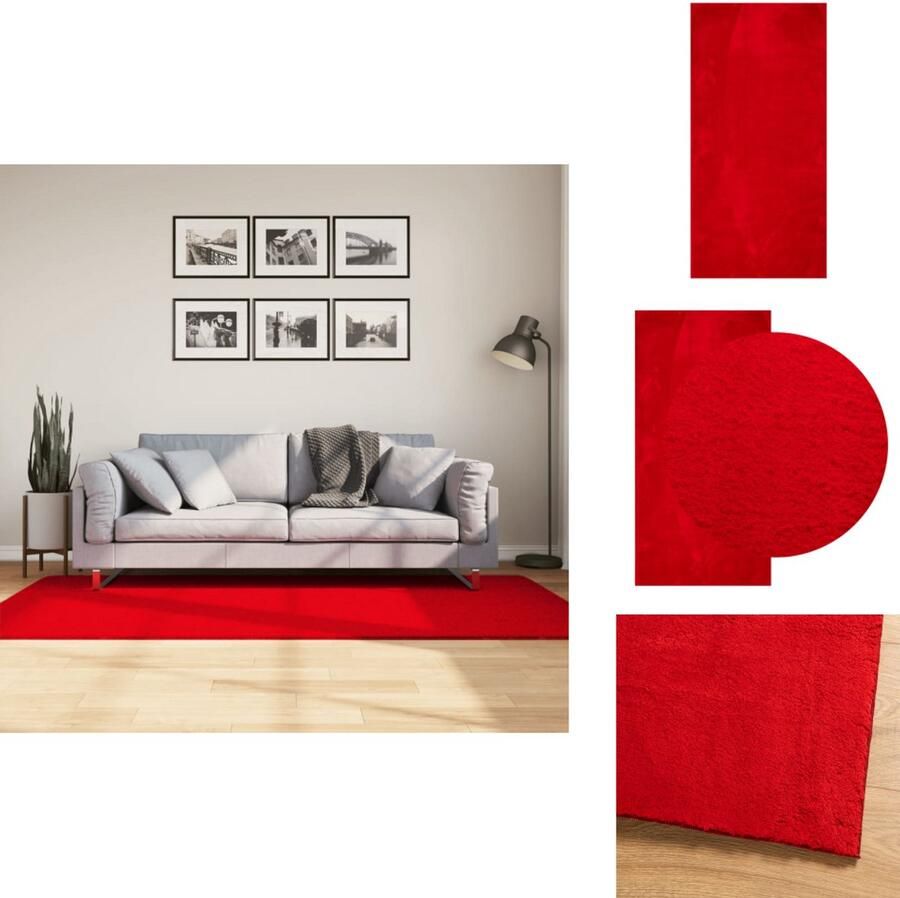 VidaXL Vloerkleed Vloerkleden Tapijt Vloerbedekking Vloerkleed HUARTE laagpolig zacht wasbaar 100x200 cm rood