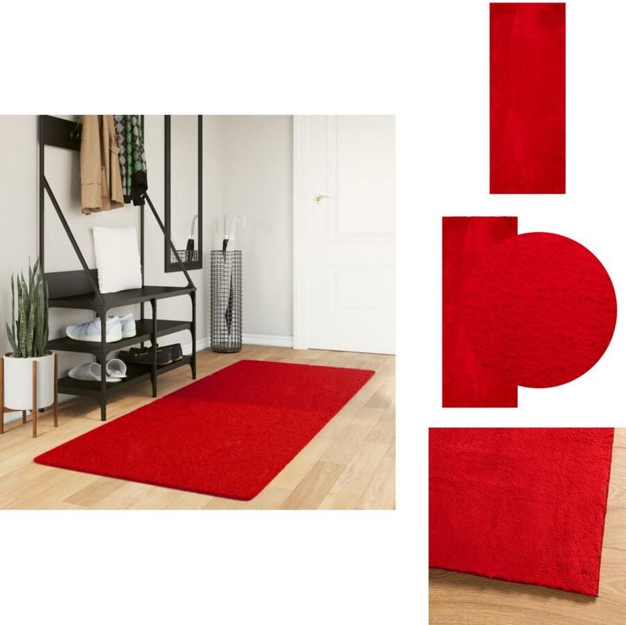 VidaXL Vloerkleed Vloerkleden Tapijt Vloerbedekking Vloerkleed HUARTE laagpolig zacht wasbaar 80x200 cm rood