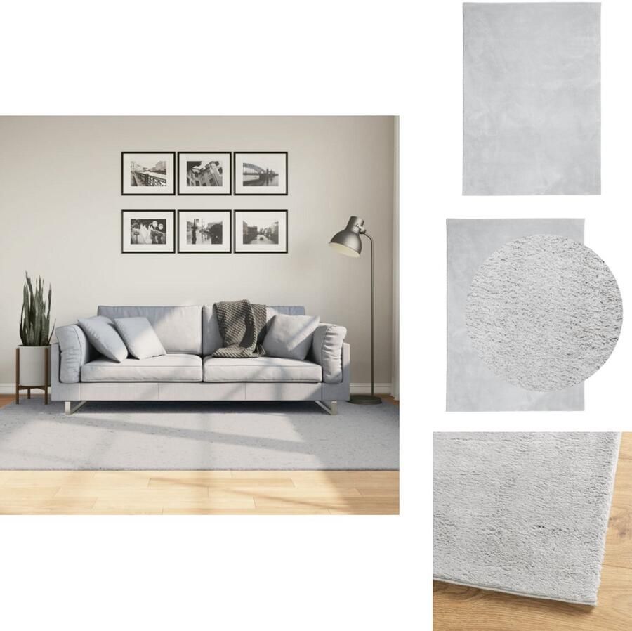 The Living Store Vloerkleed HUARTE laagpolig zacht wasbaar 160x230 cm grijs Vloerkleed Grijze Vloerkleed Zacht Vloerkleed Polyester Vloerkleed Anti Slip Vloerkleed - Foto 2