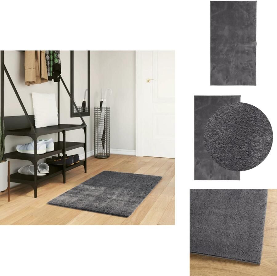 VidaXL Vloerkleed Vloerkleden Tapijt Vloerbedekking Vloerkleed HUARTE laagpolig zacht wasbaar 60x110 cm antraciet