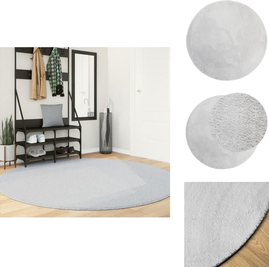 The Living Store Vloerkleed HUARTE laagpolig zacht wasbaar Ø 200 cm grijs Vloerkleed Tapijten Huiskamer Decoratie Woonkamer Accessoires Grijze Vloerkleed - Foto 2
