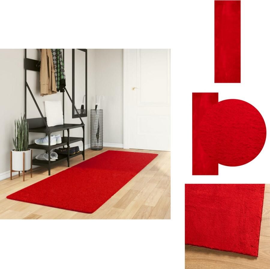 VidaXL Vloerkleed Vloerkleden Tapijt Vloerbedekking Vloerkleed HUARTE laagpolig zacht wasbaar 80x250 cm rood