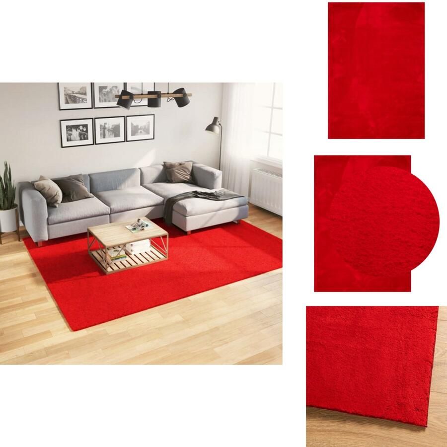 The Living Store HUARTE Vloerkleed 200 x 280 cm Rood Fluffy Polyester Eco-Friendly Vloerkleed Rode Vloerkleed Zacht Vloerkleed Fluffy Vloerkleed Polyester Vloerkleed - Foto 3