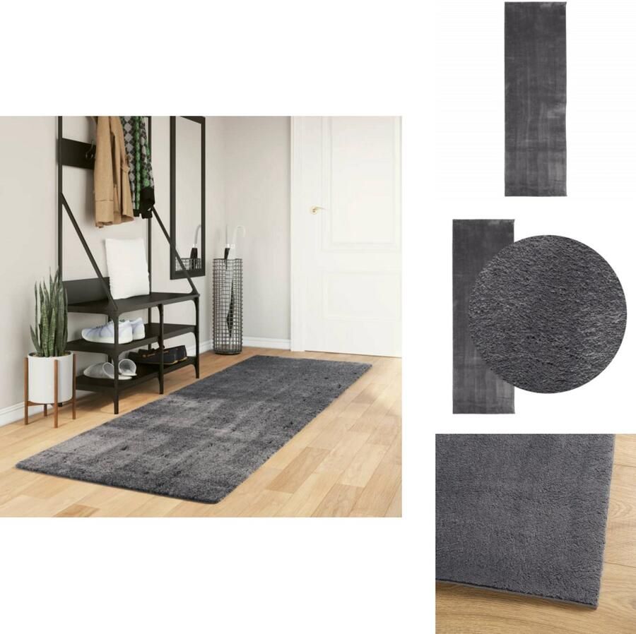 VidaXL Vloerkleed Vloerkleden Tapijt Vloerbedekking Vloerkleed HUARTE laagpolig zacht wasbaar 80x250 cm antraciet