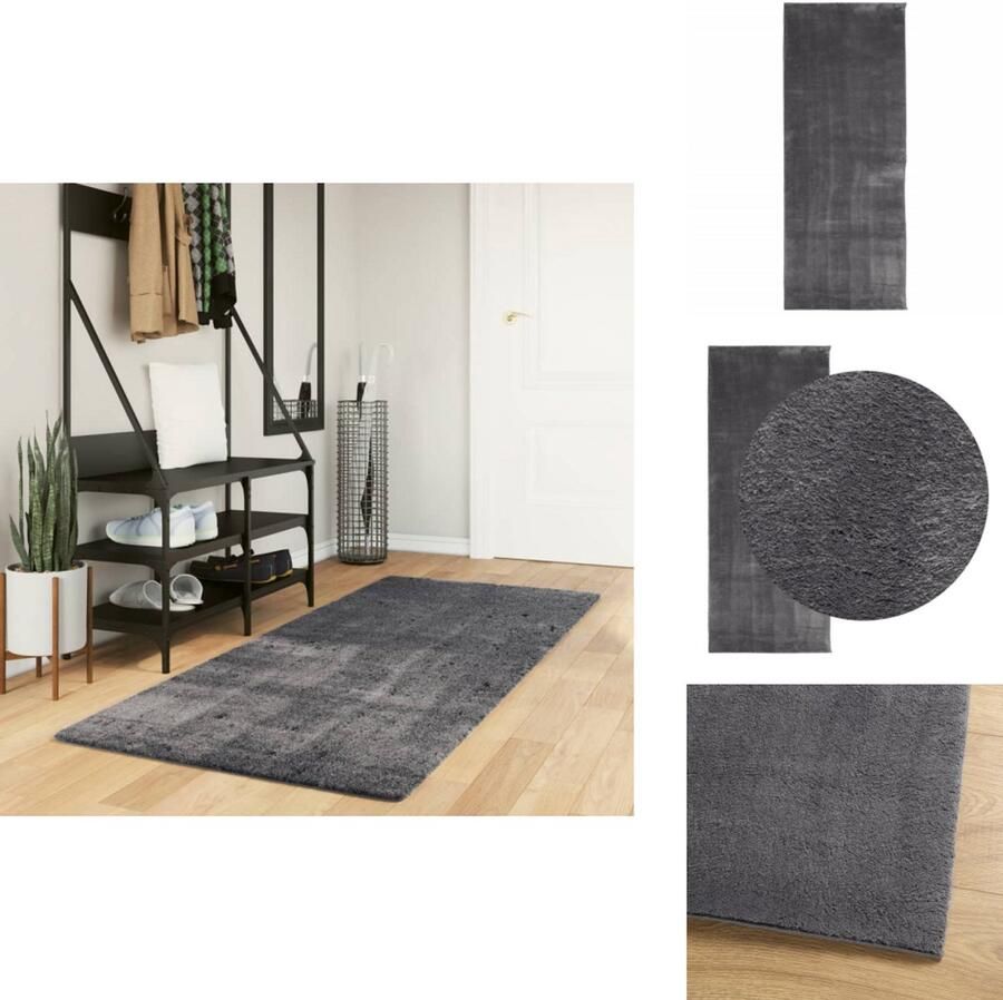 VidaXL Vloerkleed HUARTE Zacht 80x200 cm Antraciet Vloerkleed Tapijten Huiskamertapijt Slaapkamertapijt Anthraciethoudend - Foto 2