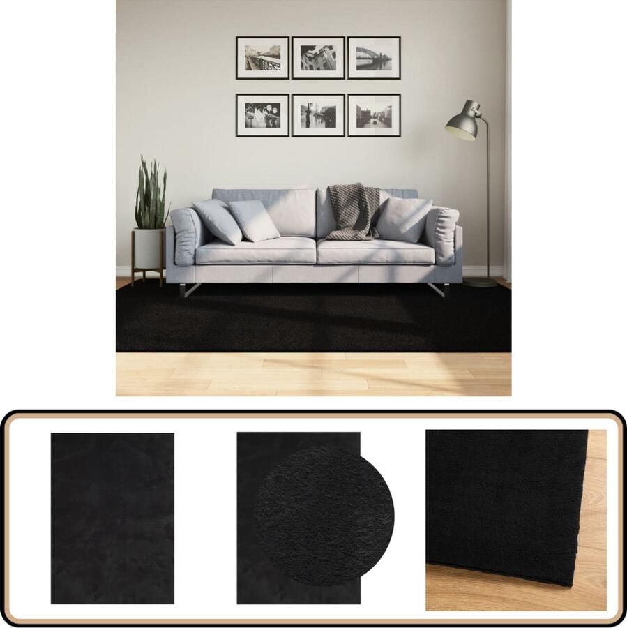 VidaXL Vloerkleed HUARTE Zwart 160x230 cm Vloerkleed Zacht Vloerkleed Polyester Vloerkleed Zwart Vloerkleed Anti Slip Vloerkleed