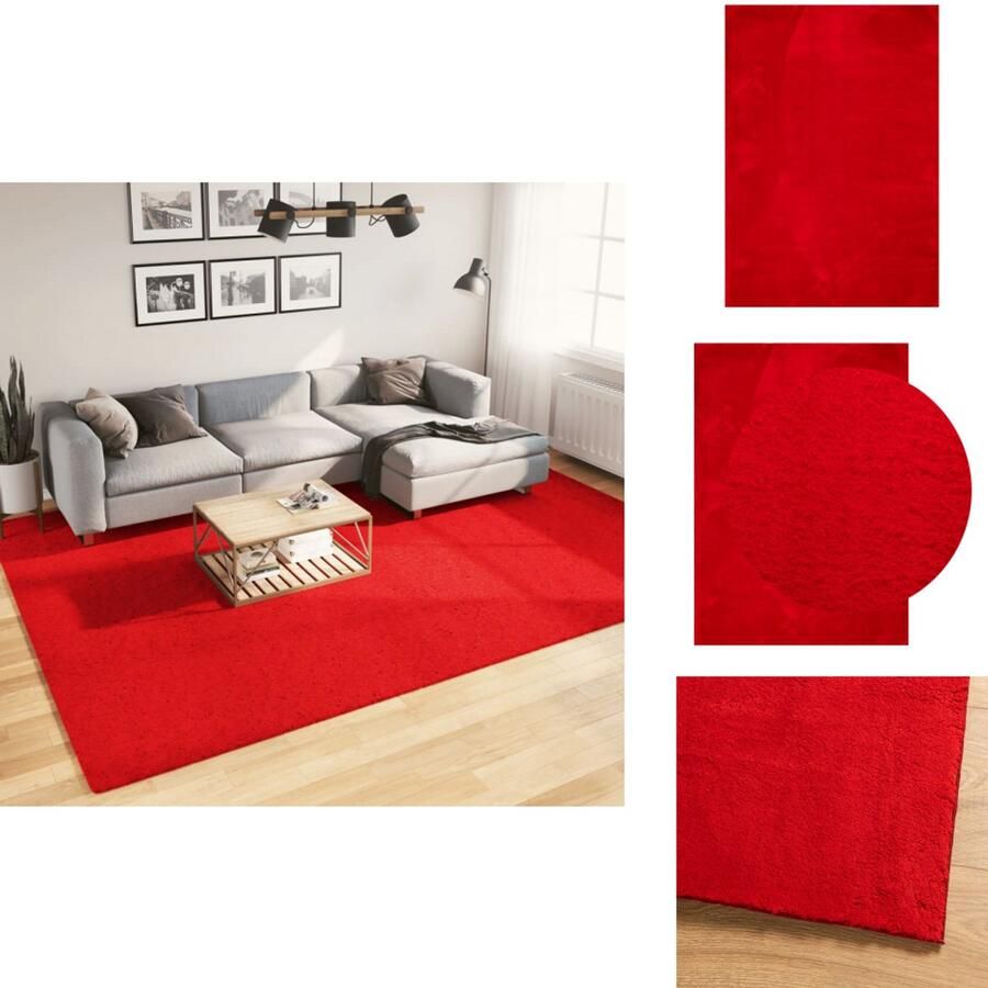 The Living Store Vloerkleed HUARTE laagpolig zacht wasbaar 240x340 cm rood Vloerkleed Tapijt Woonkamer Slaapkamer Gang