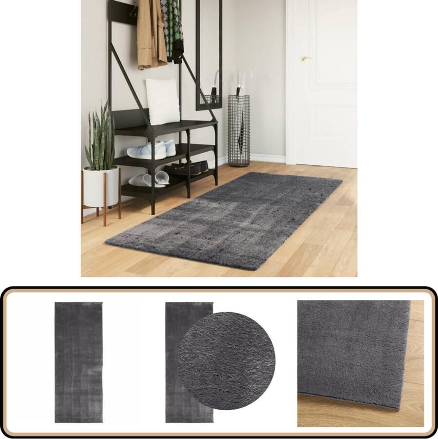 VidaXL Vloerkleed HUARTE Zacht 80x200 cm Antraciet Vloerkleed Tapijten Huiskamertapijt Slaapkamertapijt Anthraciethoudend