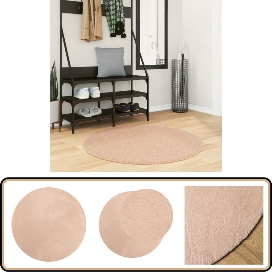 VidaXL Vloerkleed HUARTE Laagpolig 100 cm Roze Vloerkleed Rozeplooierkleed Zacht Vloerkleed Anti Slip Vloerkleed Ronde Vloerkleed